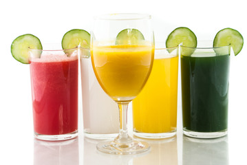 Colorful glasses of fruit and vegetable juice