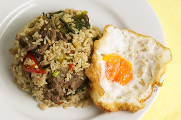 Fried rice with beef chili and basil