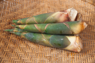Bamboo shoot on bamboo mat background