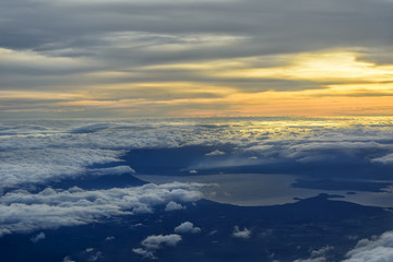 Fototapeta na wymiar Airplane Sunset Cloudscapes