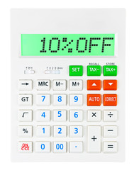 Calculator with 10%OFF on display on white background