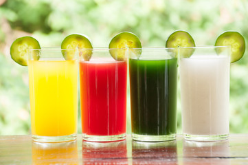 Colorful glasses of fruit juice