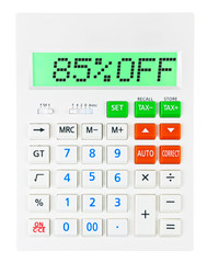Calculator with 85%OFF on display on white background