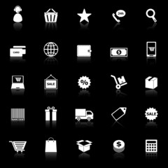 E-commerce icons with reflect on black background