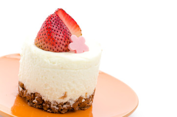 Strawberry cheesecake isolated on white background