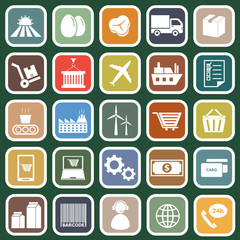 Supply chain flat icons on green background