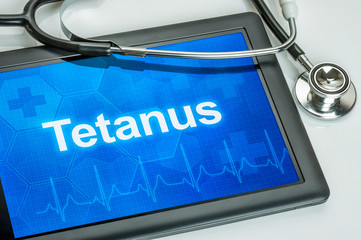 Tablet mit der Diagnose Tetanus auf dem Display