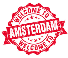 welcome to Amsterdam red vintage isolated seal