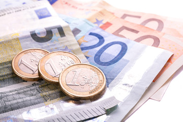 Euro coins and banknotes