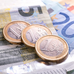 Euro coins and banknotes