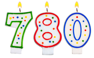 candles number seven hundred eighty isolated on white background