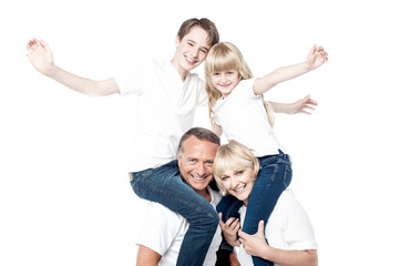 Fototapeta na wymiar Cheerful family over white background