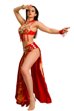 girl in a red suit oriental dance