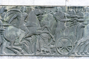 Greek ancient alike plaque at Great Alexander monument at Thessa