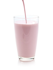 Strawberry milk on white background