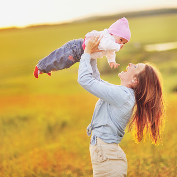 Happy Family, Mom And Lovely Daughter.