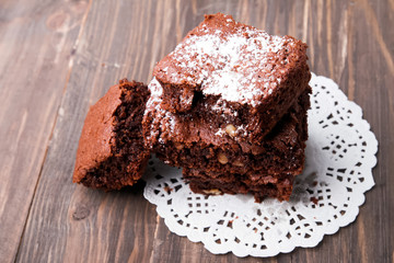 Brownies on the wooden table