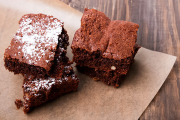 Brownies on the wooden table