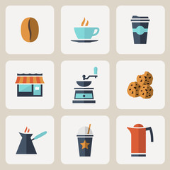 Flat design coffee icons set