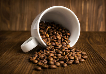 coffee beans in white cup close-up