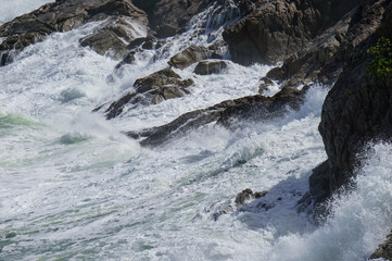 Stormy waves near a rocky shore