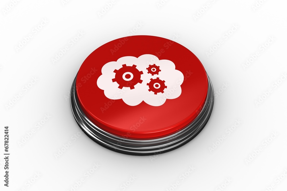 Poster Composite image of cogs and wheels in cloud graphic on button