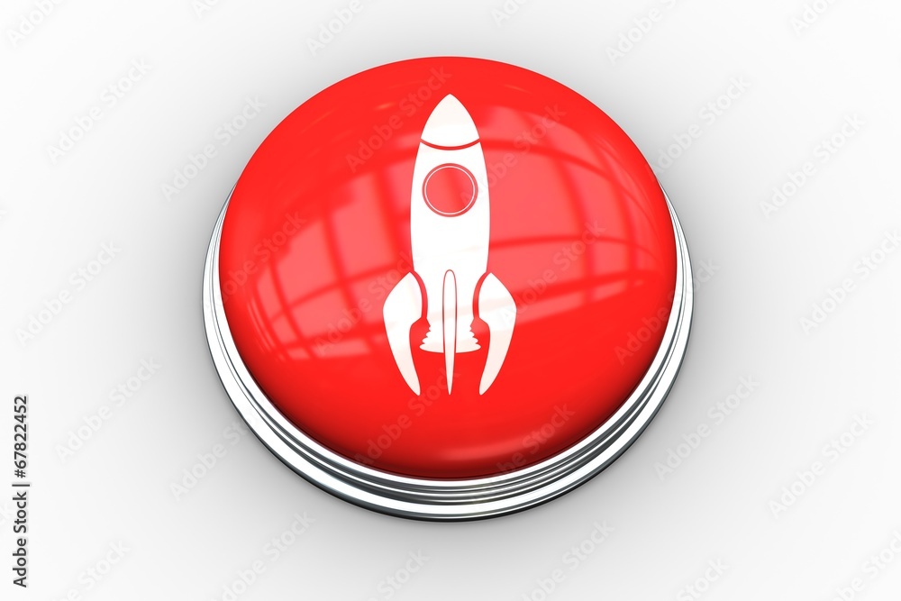 Poster Composite image of rocket ship graphic on button