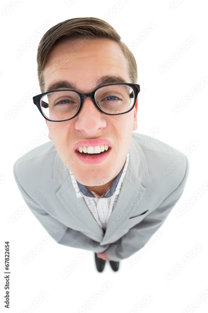 Poster geeky hipster frowning at camera