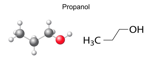 Structural chemical formula of propanol (1-propanol) molecule