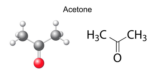 Structural chemical formula of acetone molecule