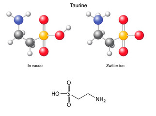 Taurine (tau) - chemical structural formula and models