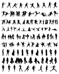Big and different set of people silhouettes 2, vector