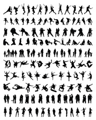 Big and different set of people silhouettes, vector
