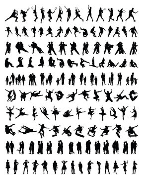 Big and different set of people silhouettes, vector