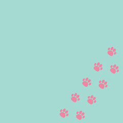 Paw print track in the corner. Blue and pink.