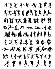 Big and different set of people silhouettes 3, vector
