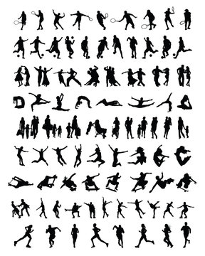 Big and different set of people silhouettes 3, vector