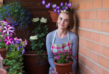 girl with potted flowers