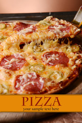 Tasty pizza on table close-up