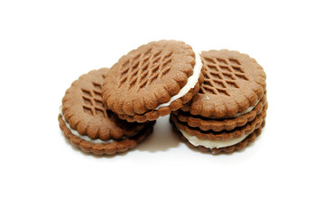 Fototapeta na wymiar Wafer Cookie Sandwiches Isolated Over a White Background