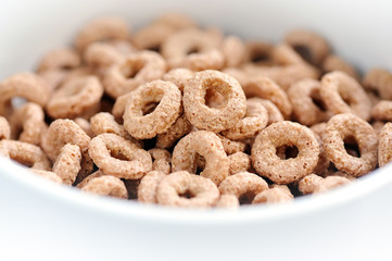 Chocolate cereal rings in bowl