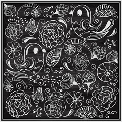 Fototapeta premium Vector Background with Floral elements and birds