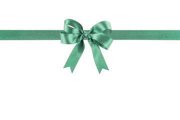 Green ribbon with a bow on white background - Powered by Adobe