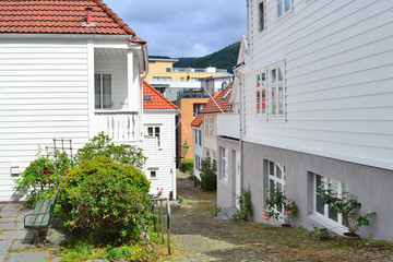 Narrow street of Bergen, Norway
