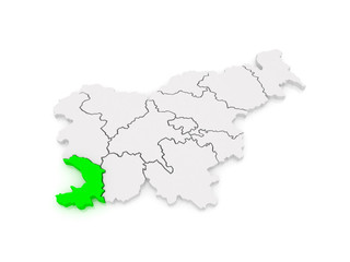 Fototapeta na wymiar Map of Pribrezhnokarstsky region (Obalno-Kras regia). Slovenia.