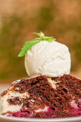 chocolate cake with jam ice cream