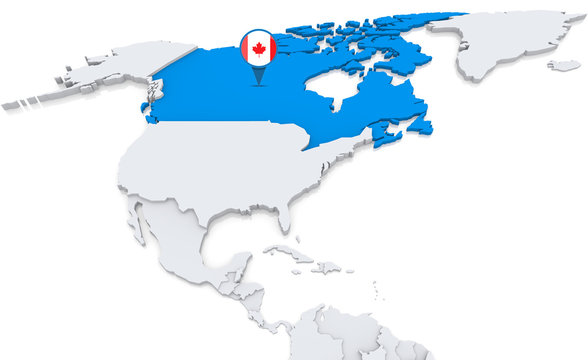 Canada on a map of North America