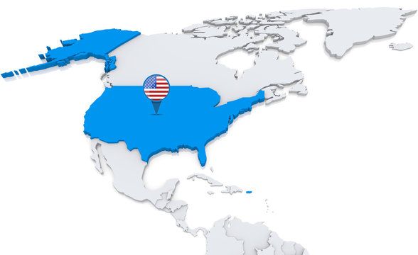 USA on a map of North America