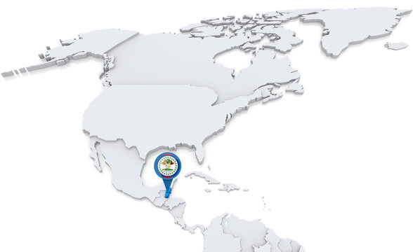 Belize on a map of North America