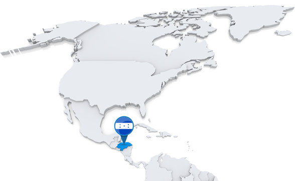 Honduras on a map of North America